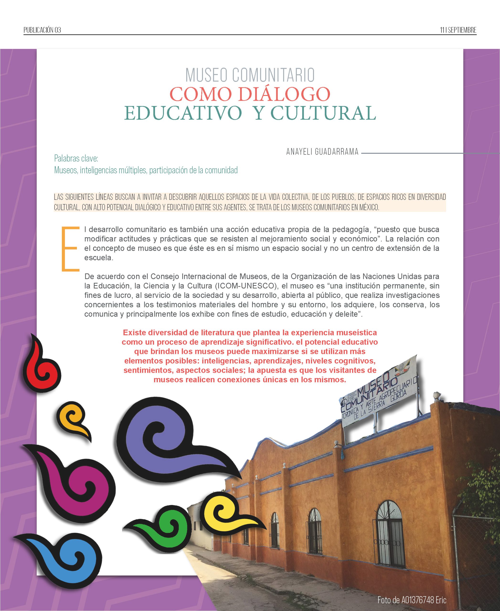 Museo comunitario como diálogo educativo y cultural