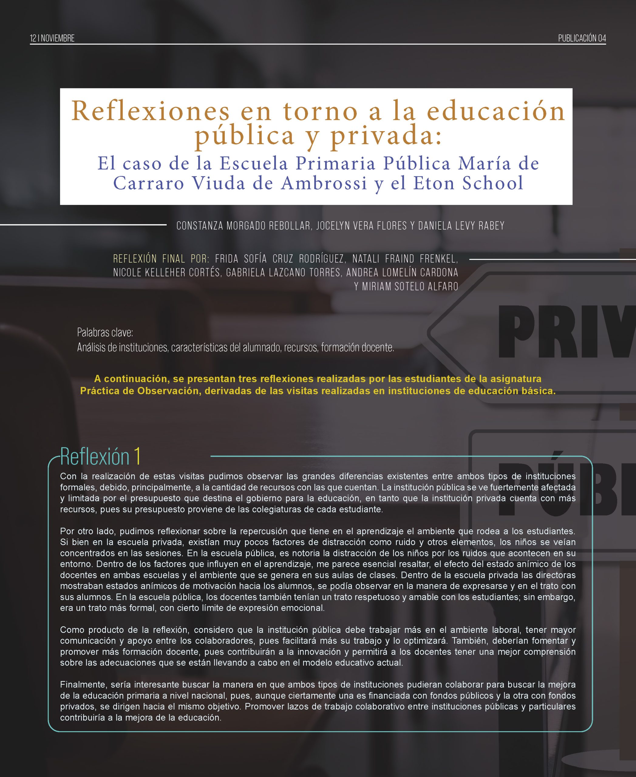 Reflexiones en torno a la educación pública y privada: El caso de la Escuela Primaria Pública María de Carraro Viuda de Ambrossi y el Eton School